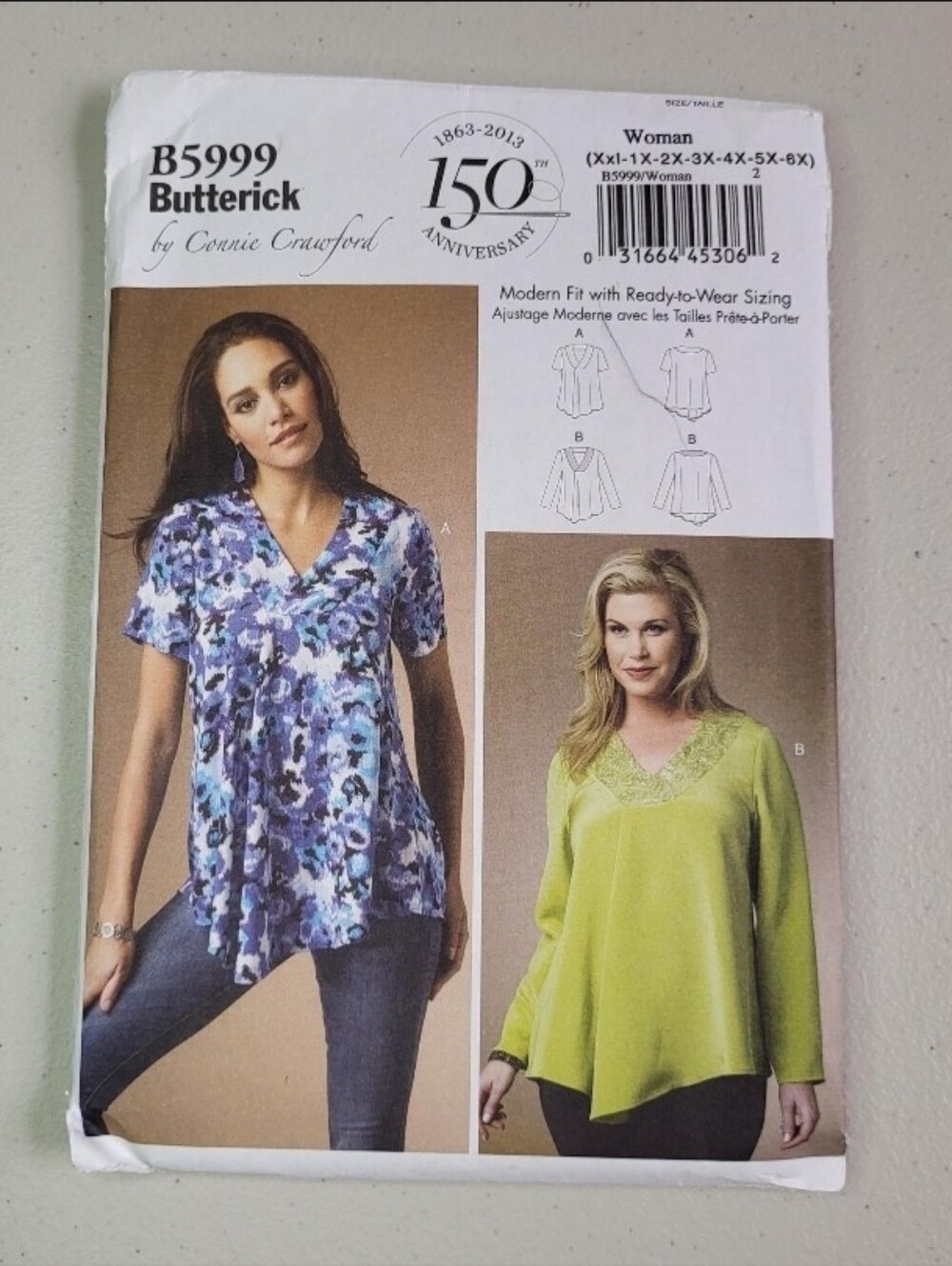 Butterick B5999 Connie Crawford Plus Size Pullover Top Sewing Pattern. Uncut.